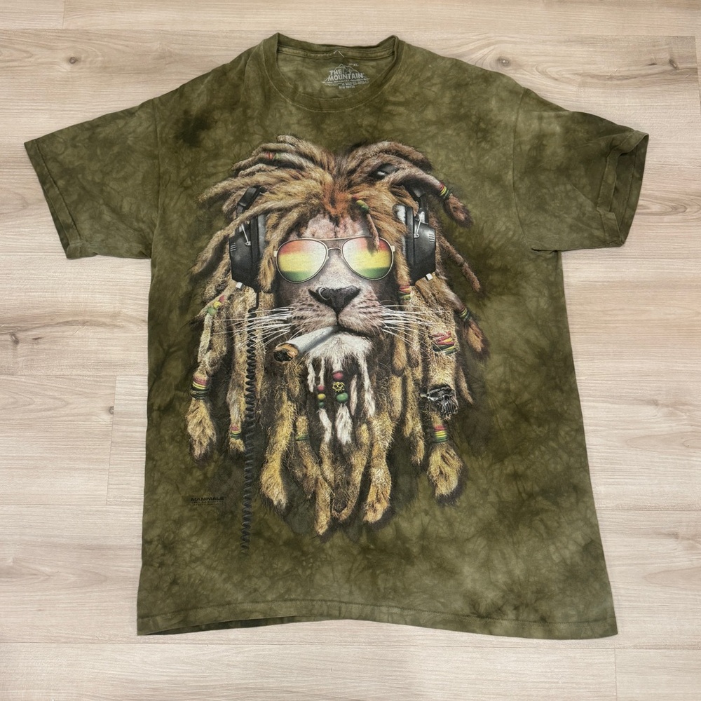 The Mountain Manimals 2011 Rasta Lion Mens Size XL Green Tye Dye.